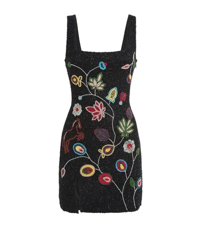 Staud Beaded Floral Le Sable Mini Dress In Black