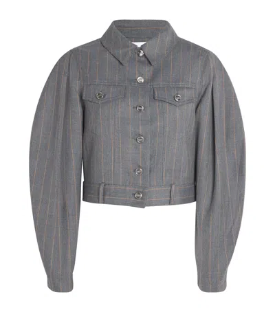 Ganni Pinstripe Balloon-sleeves Jacket In Gray