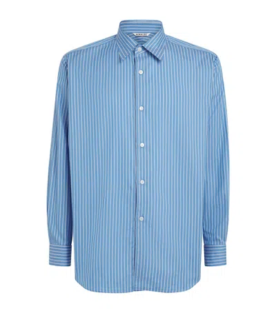 Auralee Striped Cotton And Silk Shirt In Blue