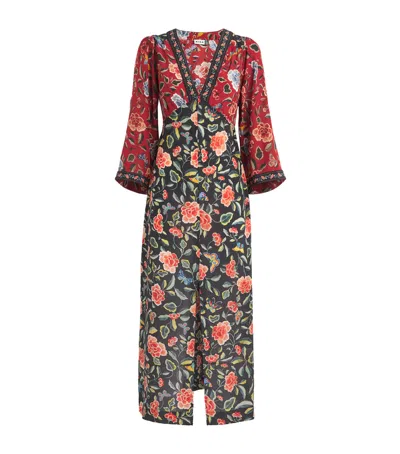 Rixo London Womens Butterfly Mix Black Dahlia Butterfly Silk Midi Dress In Multi