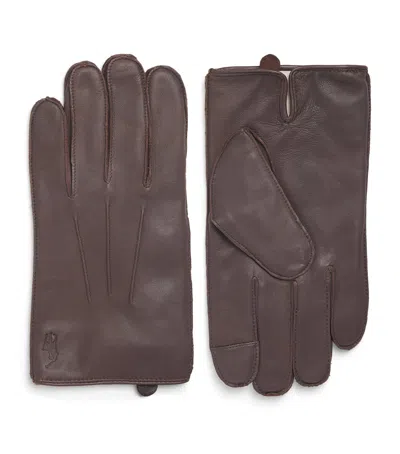 Polo Ralph Lauren Leather Touch Screen Gloves In Burgundy