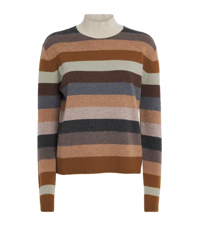 Tory Burch Multicolor Sweater With Striped Design And Back Logo Patch In Wool Woman In Brown