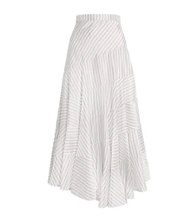 Tory Burch Striped-pattern Asymmetric Skirt In White