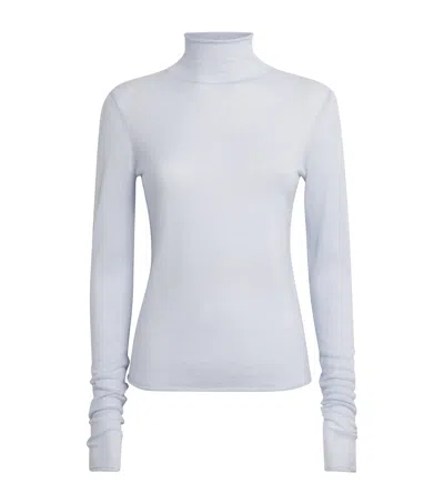 Skims Cashmere Sheer Rollneck Top In Blue