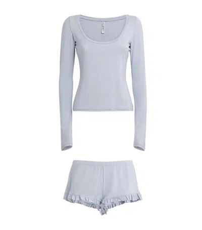 Skims Modal-blend Long-sleeve Pyjama Set In Blue