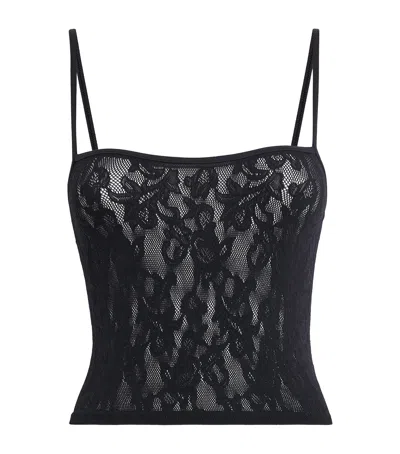 Skims Warp Knit Lace Cropped Cami In Black