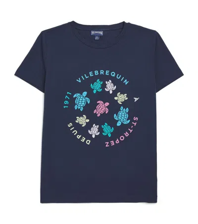 Vilebrequin Cotton Logo Turtle T-shirt In Blue