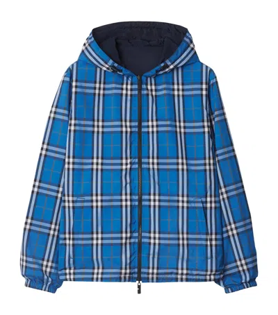 Burberry Reversible Check Hooded Jacket In Blue