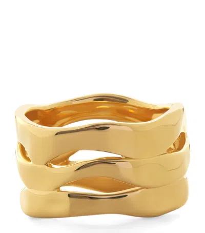 Monica Vinader Gold Vermeil Wave Triple Ring In Gold
