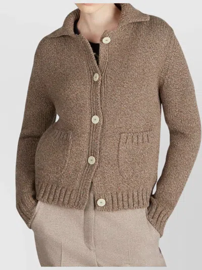 Zanone Collared Knitwear Cardigan Featuring Pockets In Brown