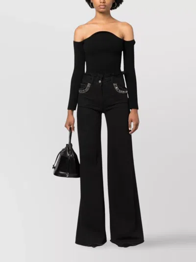 Alberta Ferretti Flared Trousers Embellished Pockets In Black
