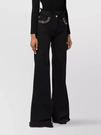 Alberta Ferretti Flared Trousers Embellished Pockets In Black