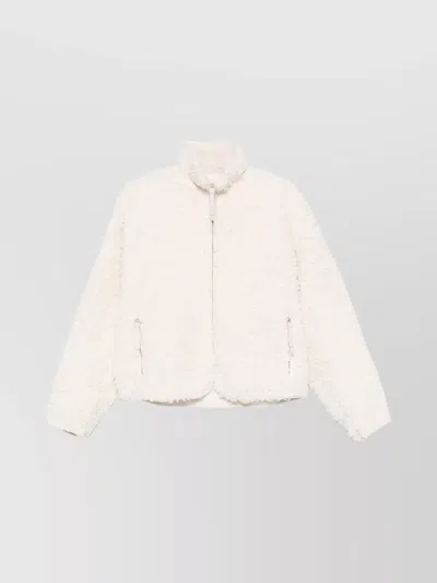 Jil Sander Textured High Collar Long Sleeve Jacket In Neutral