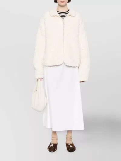 Jil Sander Textured High Collar Long Sleeve Jacket In Neutral