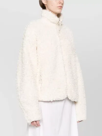 Jil Sander Textured High Collar Long Sleeve Jacket In Neutral