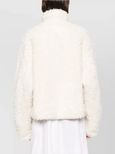 Jil Sander Textured High Collar Long Sleeve Jacket In Neutral