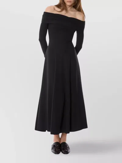 Alberta Ferretti Off The Shoulder Midi Dress With Long Sleeves In Black