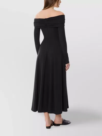 Alberta Ferretti Off The Shoulder Midi Dress With Long Sleeves In Black