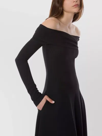 Alberta Ferretti Off The Shoulder Midi Dress With Long Sleeves In Black