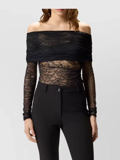 Pinko Off-the-shoulder Lace Polka Dot Top In Black