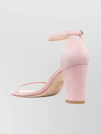 Stuart Weitzman Block Heel Open Toe Suede Sandals In Pink