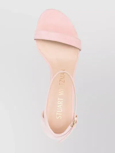 Stuart Weitzman Block Heel Open Toe Suede Sandals In Pink