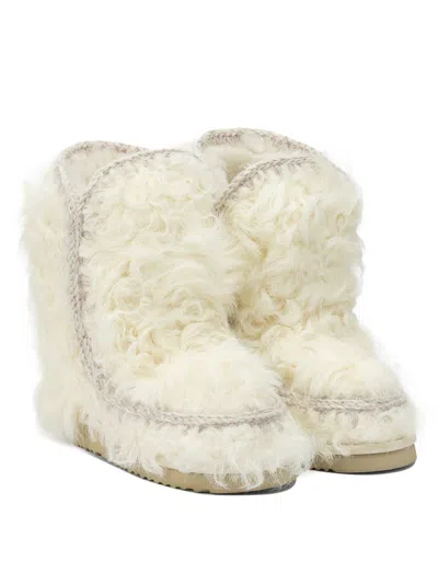 Mou White Sheepskin Ankle Boots In Neutral