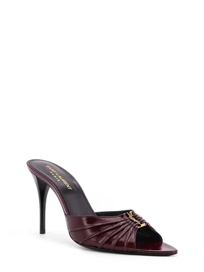 Saint Laurent Burgundy Smooth Leather Babylone Peep-toe Mules