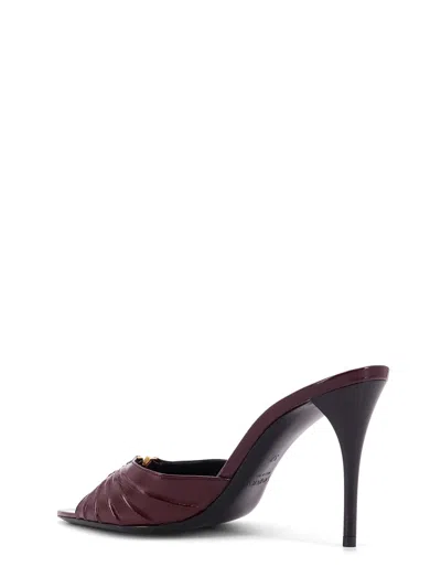 Saint Laurent Burgundy Smooth Leather Babylone Peep-toe Mules