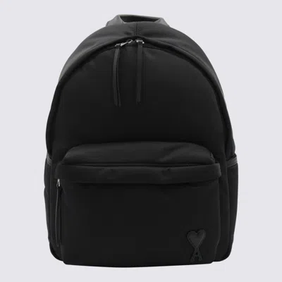 Ami Alexandre Mattiussi Ami Backpack Bag In Smooth Black Polyamide In Black