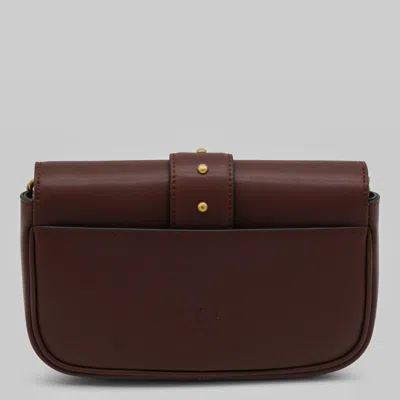 Pinko Brown Leather Love One Simply Pocket Shoulder Bag In Brown