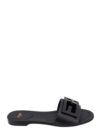 Fendi Wide-band Slide Sandals With Ff Baguette Motif In Blue