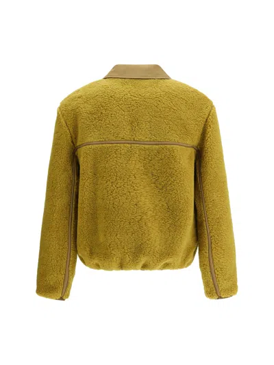 Ami Alexandre Mattiussi Ami Paris Ami Yellow Shearling Jacket With Contrast Collar In Green