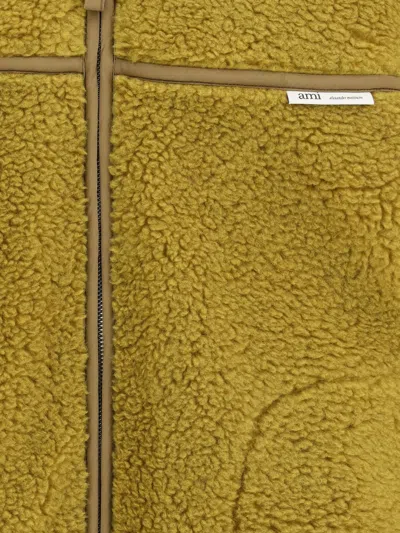 Ami Alexandre Mattiussi Ami Paris Ami Yellow Shearling Jacket With Contrast Collar In Green