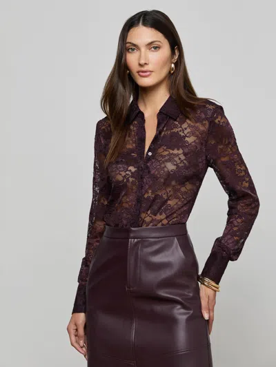 L'agence Maia Lace Button Down Blouse In Purple