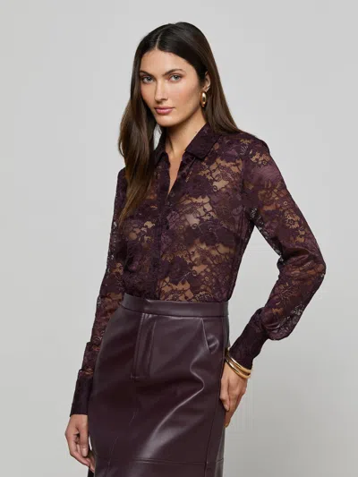 L'agence Maia Lace Button Down Blouse In Purple