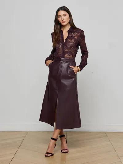 L'agence Maia Lace Button Down Blouse In Purple