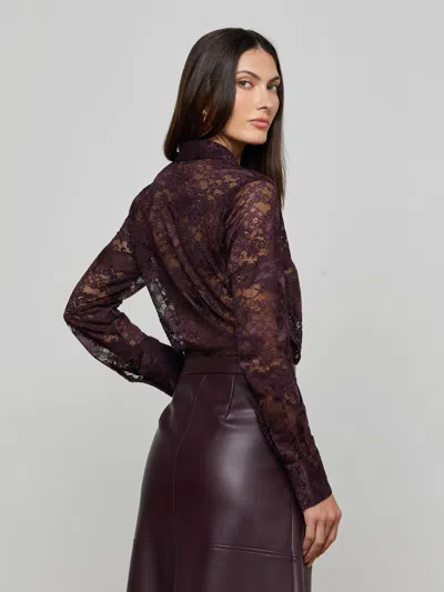 L'agence Maia Lace Button Down Blouse In Purple