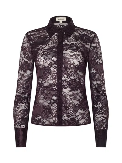 L'agence Maia Lace Button Down Blouse In Purple