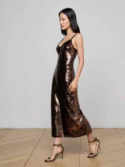 L'agence Noella Sequin Dress In Brown