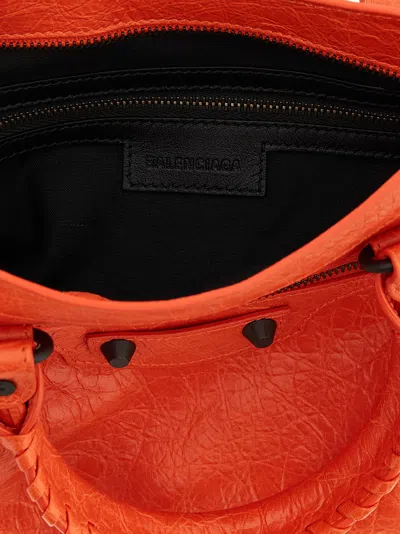 Balenciaga Textured Shoulder Bag Braided Handles In Orange