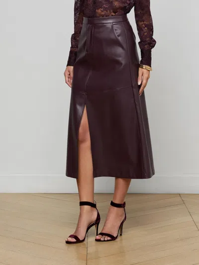 L'agence Robyn Vegan Leather Midi Skirt In Purple