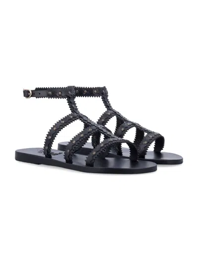 Ancient Greek Sandals Studded Design Leather Sole Sandals In Black