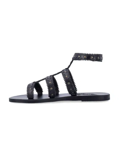 Ancient Greek Sandals Studded Design Leather Sole Sandals In Black