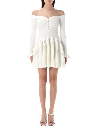 Self-portrait Knitted Mini Dress In White