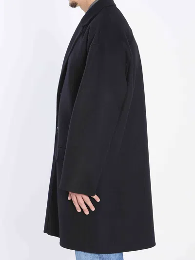 Bottega Veneta Wool Coat With Notched Lapel And Pockets In Black