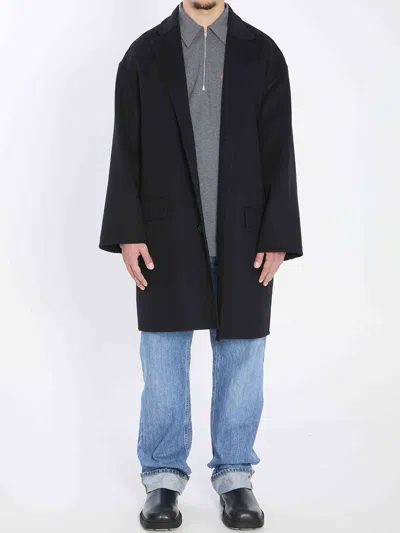Bottega Veneta Wool Coat With Notched Lapel And Pockets In Black