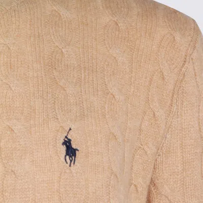 Polo Ralph Lauren Beige Cable Knit Crewneck Sweater With Pony Embroidery On The Front In Wool And Cashmere Man In Nude