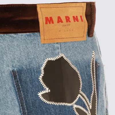 Marni 5-pocket Denim Trousers Contrast Waistband In Blue