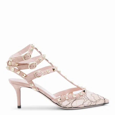 Valentino Floral Pattern Open Side Stiletto Pumps In Neutral